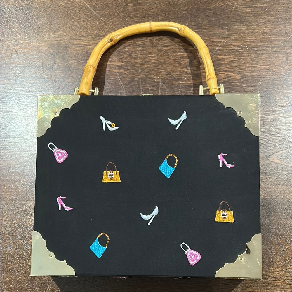Black Handbag with Embroidered Accents